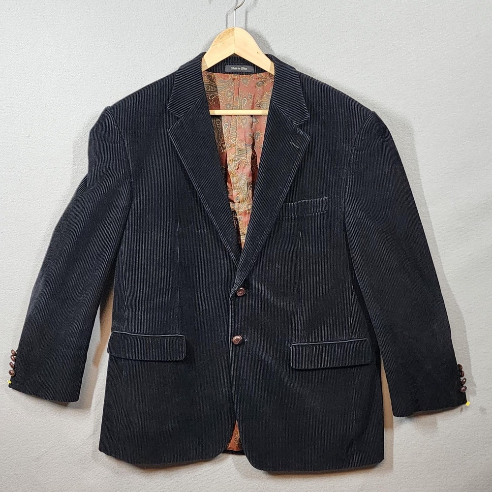 Lauren Ralph Lauren Blazer Sport Coat Mens 44R‎ Black Corduroy Paisley Lined